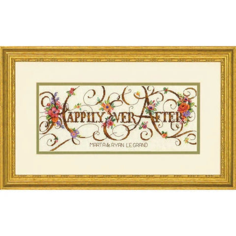Dimensions Happily Ever After Cross Stitch Kit – Wedding Theme, Printed Chart, Fabric, Threads, Needle and Instructions