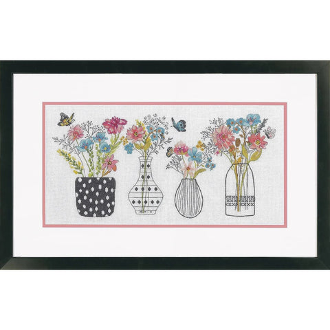 Cross Stitch Kit with Wildflower Vase Design, Dimensions, Aida Cotton Fabric, Embroidery Floss, Needle and Pattern