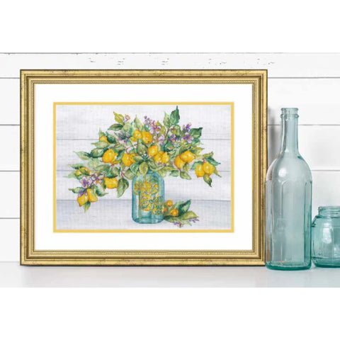 Cross Stitch Kit with Lemon Jar Design, 35 x 25 cm, Dimensions, Aida Canvas, Cotton Threads, Kitchen Decor, Beginner Friendly