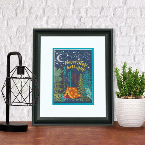 Dimensions Cross Stitch Kit, Camping Adventure Theme, Beginner-Friendly Embroidery Pattern for Framing and Home Decor