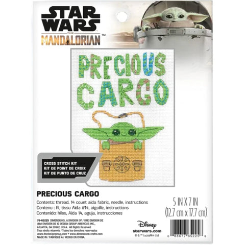 Star Wars The Mandalorian Cross Stitch Kit, Precious Cargo Design, Dimensions, Aida Fabric, Cotton Threads, Needle, Chart and Instructions