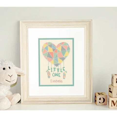 Birth Record Dreamcatcher Cross Stitch Kit, Personalized Name, Date & Weight, Dimensions, 5 x 7 in, Ivory Fabric
