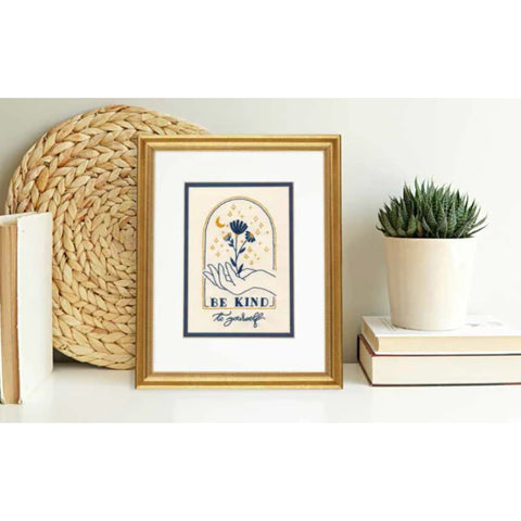 Cross Stitch Kit “Be Kind to Yourself” with Aida Fabric, Cotton Threads, Needle, Pattern and Instructions by Dimensions