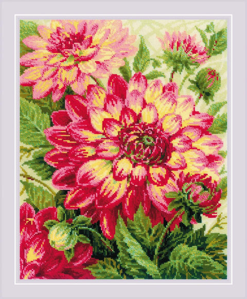 Dahlias Cross Stitch kit by RIOLIS Ref. no.: 1968 - Hobby.lt 🇬🇧