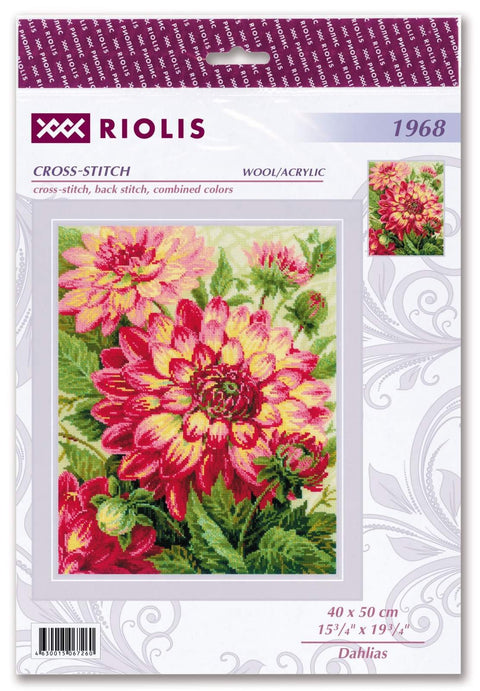 Dahlias Cross Stitch kit by RIOLIS Ref. no.: 1968 - Hobby.lt 🇬🇧