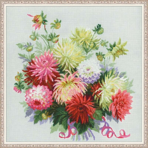 Dahlias - Cross Stitch Kit from RIOLIS Ref. no.:1384 - Hobby.lt 🇬🇧