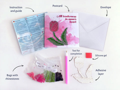 Diamond Painting Greeting Card Kit with Acrylic Crystals, Stylus, Gel, Envelope, Wizardi Cards DIY Craft Set