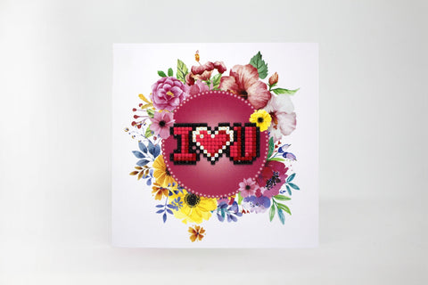 Diamond Painting Card Kit I Love You, Romantic Crystal DIY Greeting Card with Envelope, Stylus and Acrylic Gems by Wizardi Cards