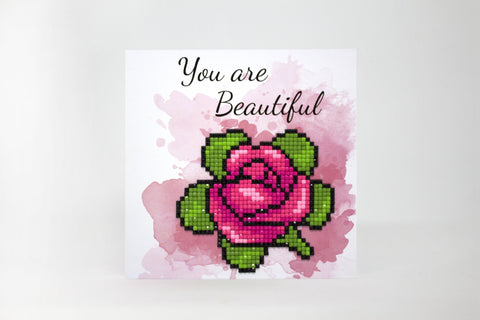 Diamond Painting Greeting Card Kit with Crystals, “You Are Beautiful,” Multicolor Design, Envelope Included, Wizardi Cards