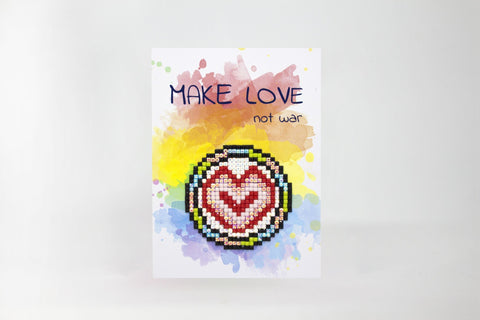 Diamond Painting Card Kit Make Love Not War, Wizardi Cards, Colorful Acrylic Crystals, DIY Greeting Card with Envelope