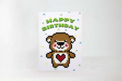 Diamond Painting Birthday Card Kit with Teddy Bear, Wizardi Cards, Acrylic Crystals, Envelope and Applicator, DIY Craft Set