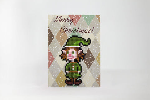 Christmas Diamond Painting Card Kit with Elf Design, Acrylic Crystals, Applicator, Envelope, Wizardi Cards, Beginner Craft Set