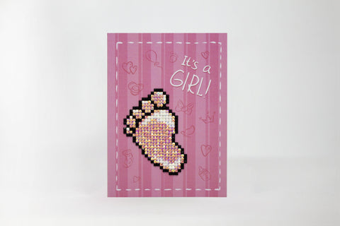 Diamond Painting Greeting Card Kit, It’s a Girl Baby Birth Card, Pink Pastel Crystals, Wizardi Cards