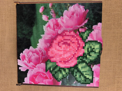 Diamond Painting Wood Mosaic Kit with Floral Design, Wizardi Wood Plywood Craft for Kids and Adults, Acrylic Gems, Stand and Magnet