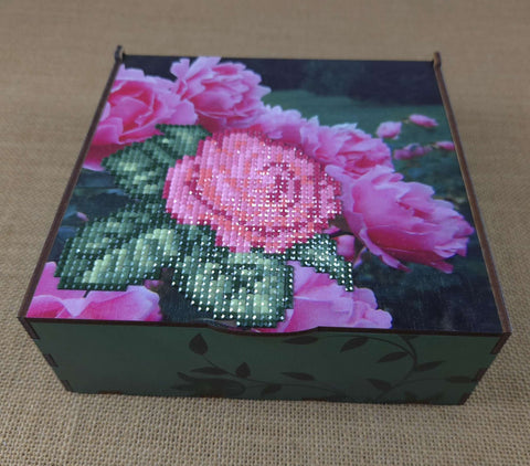 Diamond Painting Wood Mosaic Kit with Floral Design, Wizardi Wood Plywood Craft for Kids and Adults, Acrylic Gems, Stand and Magnet