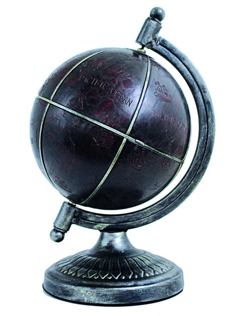Italian Vegan Leather & Satin Metal Decorative Globe, Red Accents, 35cm