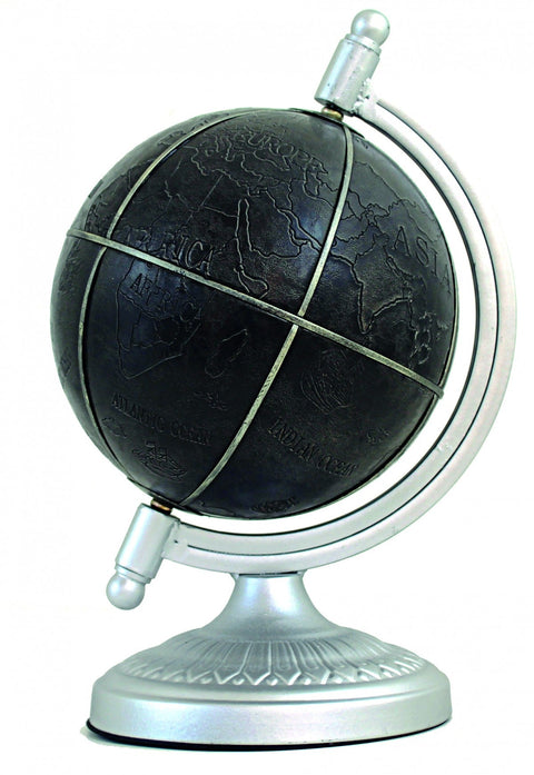 Black Vintage World Map Globe, Faux Leather & Metal, 35cm, Made in Italy