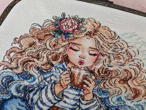 Quiet Afternoon Cross Stitch Kit, AVA Stitch, Aida 16 Fabric, 50 Colors, Luca-S and DMC Threads, 18.57 x 19.05 cm Design
