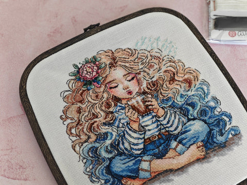 Quiet Afternoon Cross Stitch Kit, AVA Stitch, Aida 16 Fabric, 50 Colors, Luca-S and DMC Threads, 18.57 x 19.05 cm Design