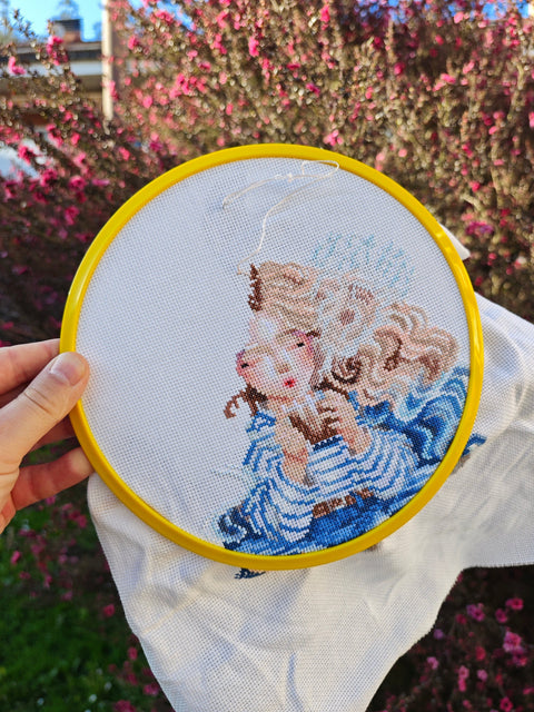 Quiet Afternoon Cross Stitch Kit, AVA Stitch, Aida 16 Fabric, 50 Colors, Luca-S and DMC Threads, 18.57 x 19.05 cm Design