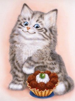 Diamond painting Cat and Cupcake AZ - 1190 Size: 25х35 - Hobby.lt 🇬🇧