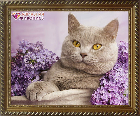 Diamond painting Cat in the Lilac AZ - 1417 Size: 40х30 - Hobby.lt 🇬🇧