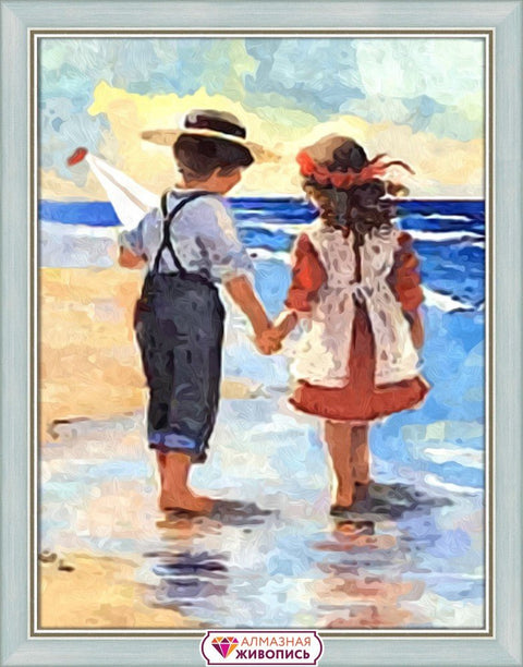 Diamond painting Children near the Sea AZ - 1300 Size: 30х40 - Hobby.lt 🇬🇧