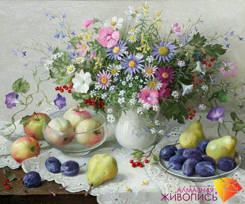 Diamond painting Flower & Fruit Still Life AZ - 1196 Size: 60х50 - Hobby.lt 🇬🇧