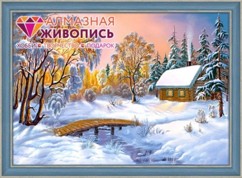 Diamond painting House in the Winter Forest AZ - 1283 Size: 60х40 - Hobby.lt 🇬🇧