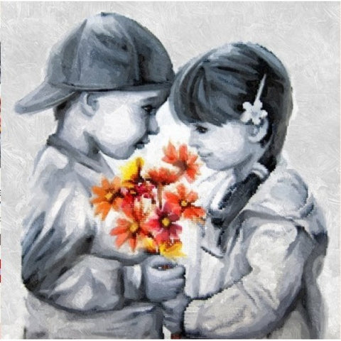 Diamond painting Kids with Flowers AZ-1295 Size: 30х30