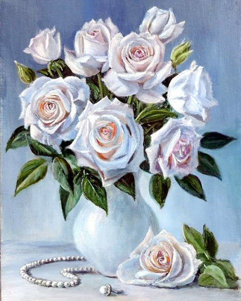 Diamond painting kit Bouquet of white roses WD2617 - Hobby.lt 🇬🇧