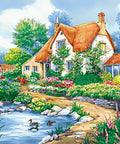 Diamond painting kit Duck Pond Cottage WD2404 - Hobby.lt 🇬🇧