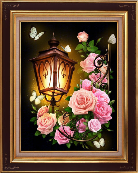 Diamond Painting Kit Lantern and Roses AZ - 1721 30x40cm - Hobby.lt 🇬🇧