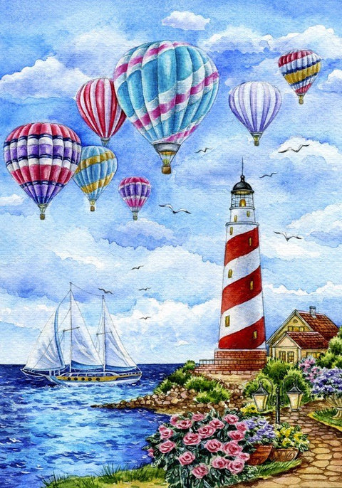 Diamond painting kit Lighthouse and balloons WD2589 - Hobby.lt 🇬🇧