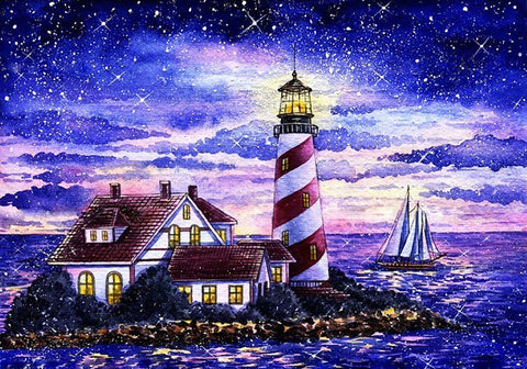 Diamond painting kit Lighthouse at dawn WD2590 - Hobby.lt 🇬🇧