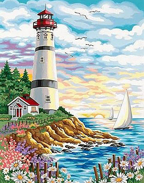 Diamond painting kit Lighthouse at Sunrise WD095 - Hobby.lt 🇬🇧