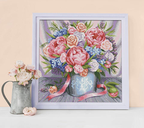 Diamond Painting Kit Pink Flowers AZ - 1655 40_40cm - Hobby.lt 🇬🇧