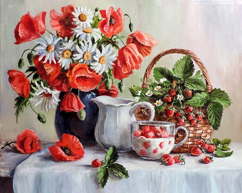 Diamond painting kit Poppies and strawberries WD2619 - Hobby.lt 🇬🇧