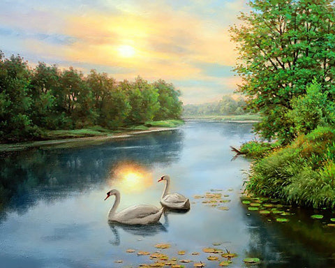 Diamond painting kit Swans at dawn WD2607 - Hobby.lt 🇬🇧