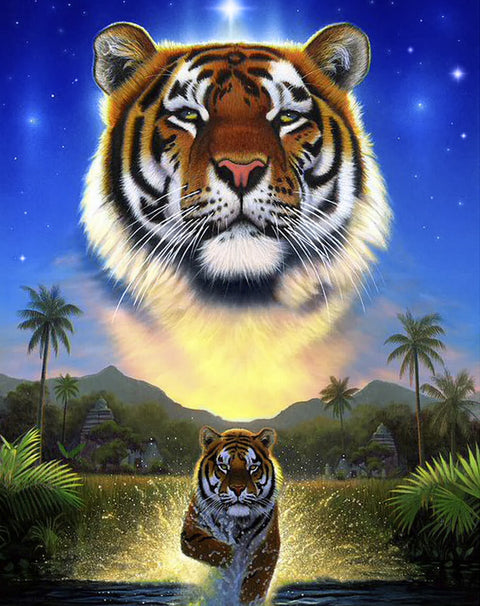 Diamond painting kit Tiger of the Lake WD2411