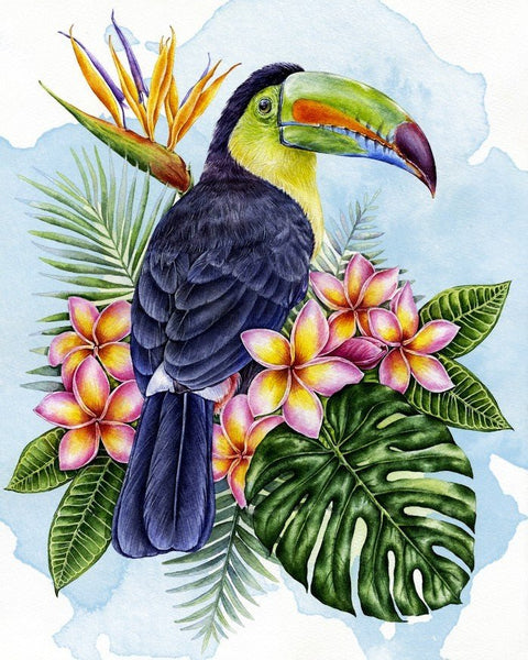 Diamond painting kit Toucan in the flowers WD2580 - Hobby.lt 🇬🇧