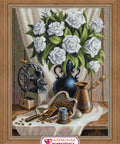 Diamond Painting Kit White Roses and Coffee AZ - 1657 30_40cm - Hobby.lt 🇬🇧