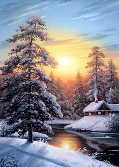 Diamond painting kit Winter sunrise WD2611