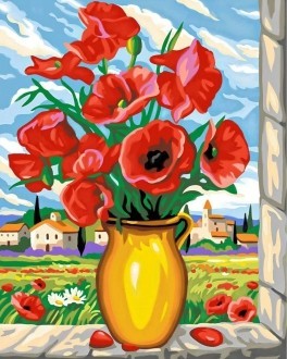 Diamond painting Poppies on the Window AZ-1086 Size: 40х50