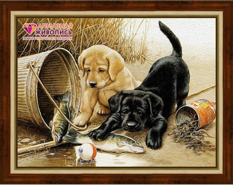 Diamond painting Puppies Fishing AZ-1517 Size: 40х30