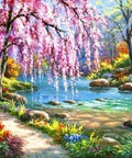 Diamond painting Sakura near the River AZ - 1328 Size: 40*30 - Hobby.lt 🇬🇧