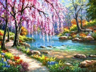 Diamond painting Sakura near the River AZ - 1328 Size: 40*30 - Hobby.lt 🇬🇧