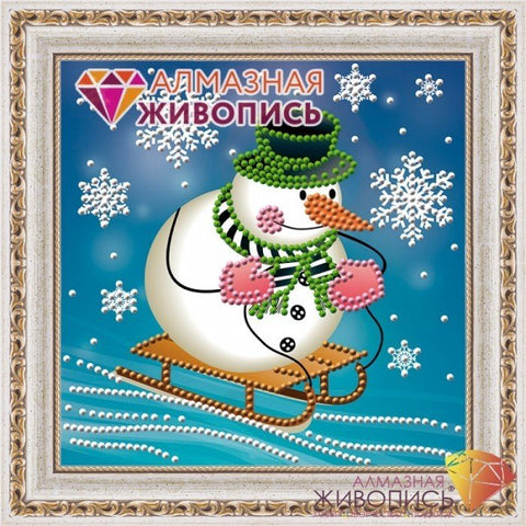 Diamond painting Snowman on the Sledge AZ - 3009 Size: 15х15 - Hobby.lt 🇬🇧
