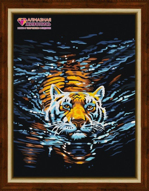 Diamond painting Swimming Tiger AZ - 1521 Size: 30х40 - Hobby.lt 🇬🇧