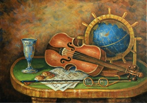 Diamond painting Violin and the Globe AZ - 1186 Size: 50х35 - Hobby.lt 🇬🇧